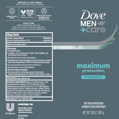 Label (Dove Men Care Maximum Protection Ocean Breeze Dry Spray Deodorant   Label)